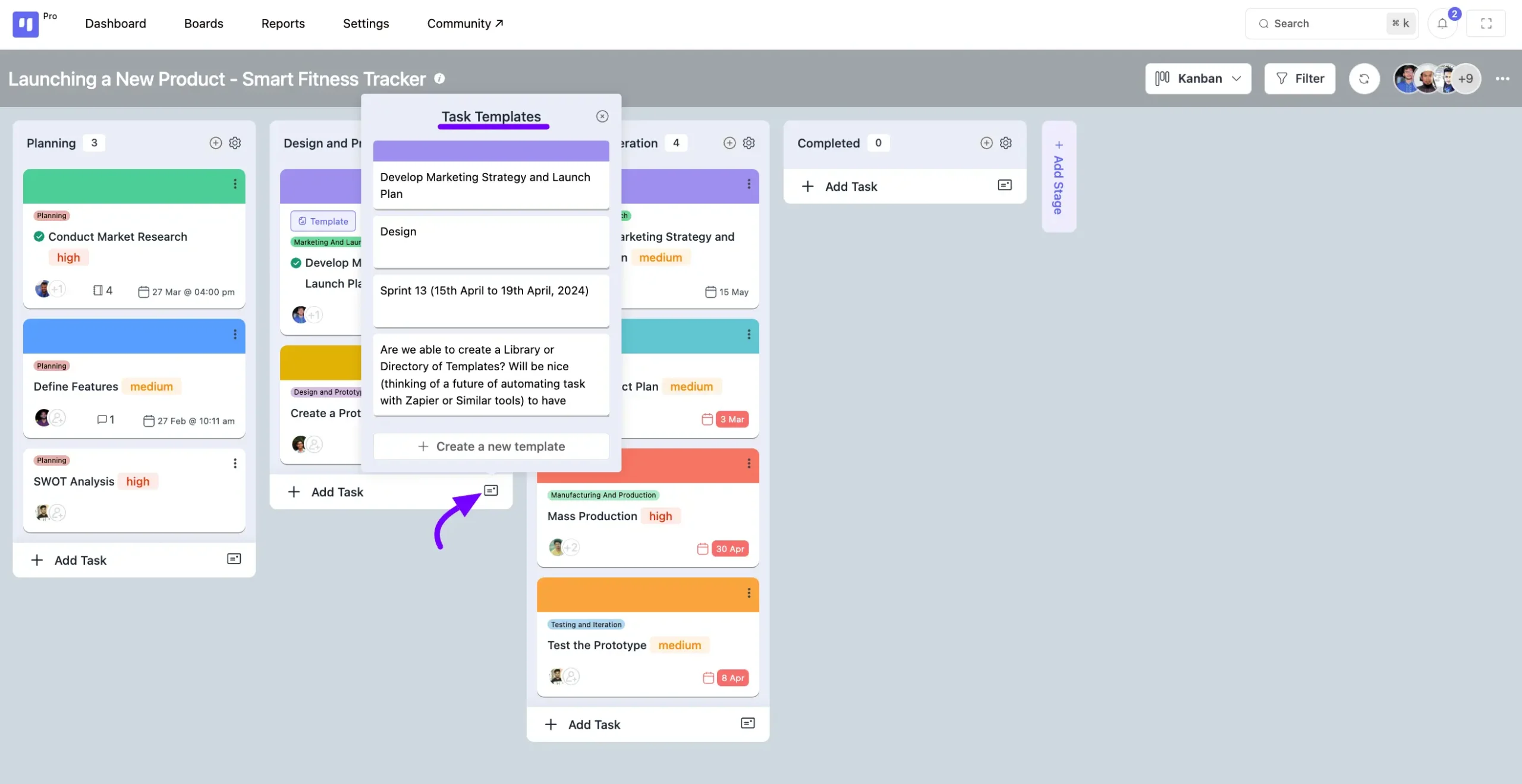create task template from stage