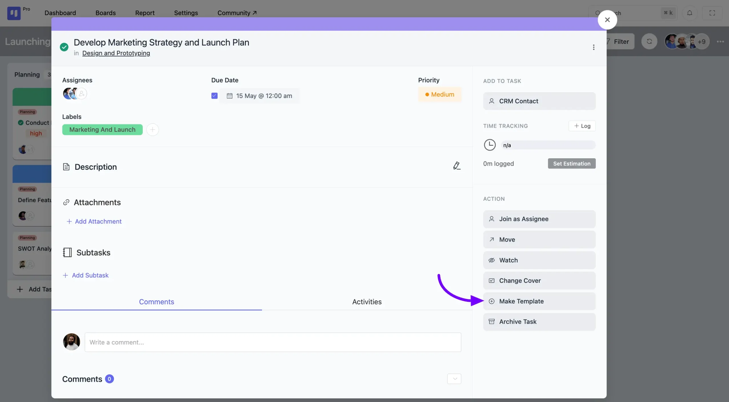 creating template from task