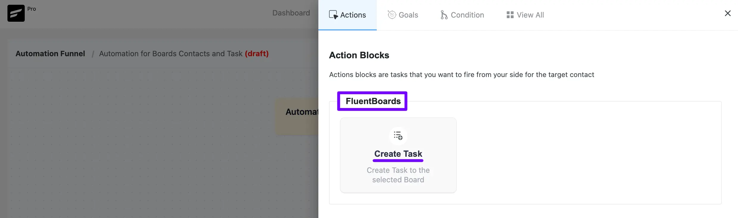 FluentBoards Task Create Action